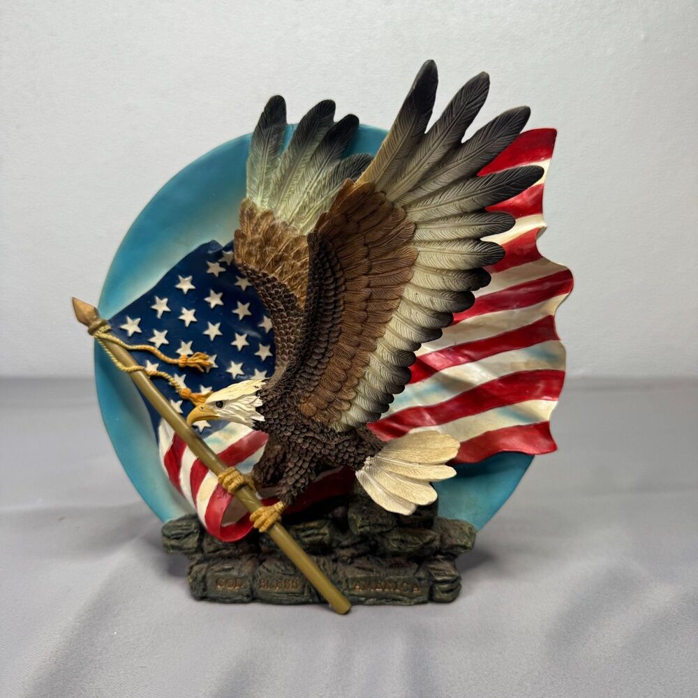 Bald Eagle & Flag Resin Statue "God Bless America"